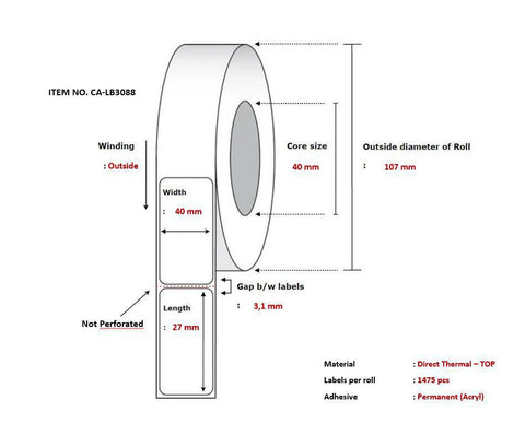 Capture CA-LB3088 printer label White