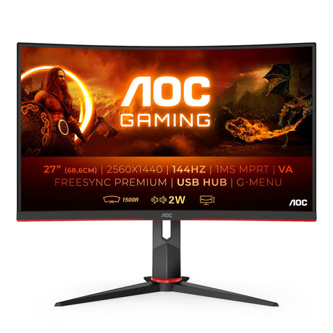 AOC G2 CQ27G2U/BK computer monitor 68.6 cm (27") 2560 x 1440 pixels Quad HD LED Black, Red