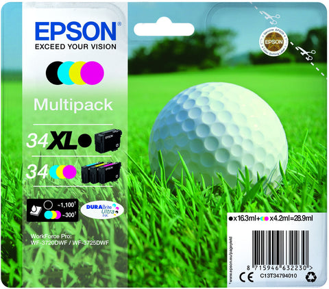 Epson C13T34794010/34XL Ink cartridge multi pack Bk,C,M,Y high-capacity 16,3ml + 3 x 4,2ml Pack=4 for Epson WF-3720