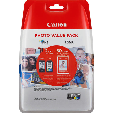 Canon 8286B006/PG-545CL546 Printhead cartridge multi pack black + color + Photopaper 10x15cm 50 sheet, 2x600 pages ISO/IEC 24711 28ml Pack=2 for Canon Pixma MG 2450