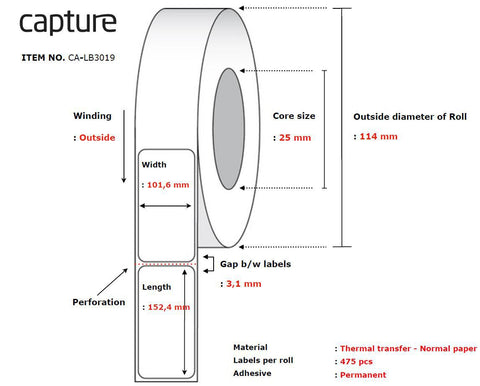 Capture CA-LB3019 printer label White