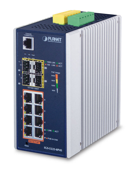 PLANET IGS-5225-8P4S network switch Managed L2+ Gigabit Ethernet (10/100/1000) Power over Ethernet (PoE) Blue, Silver